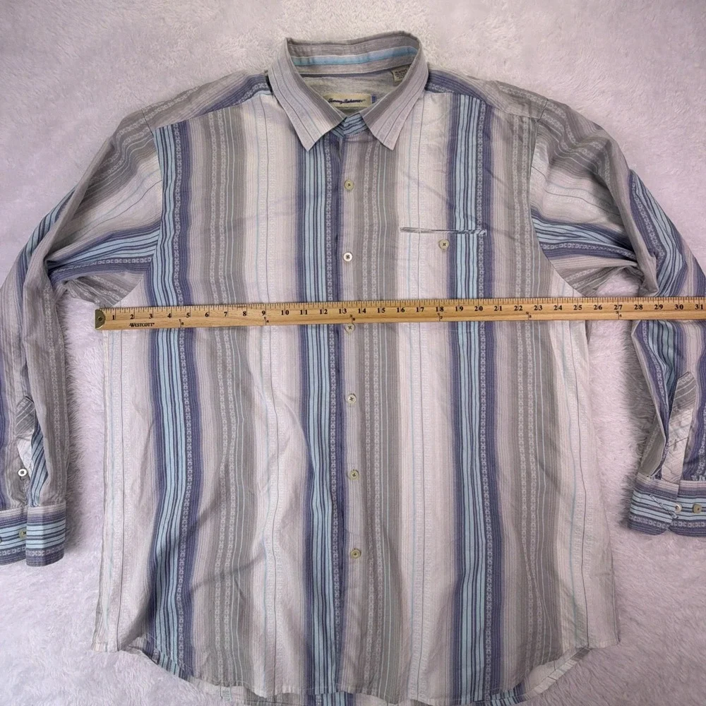 VTG Tommy Bahama‎ Cotton & Silk Long Sleeve Stripe ButtonUp Mens 2XLT Tall